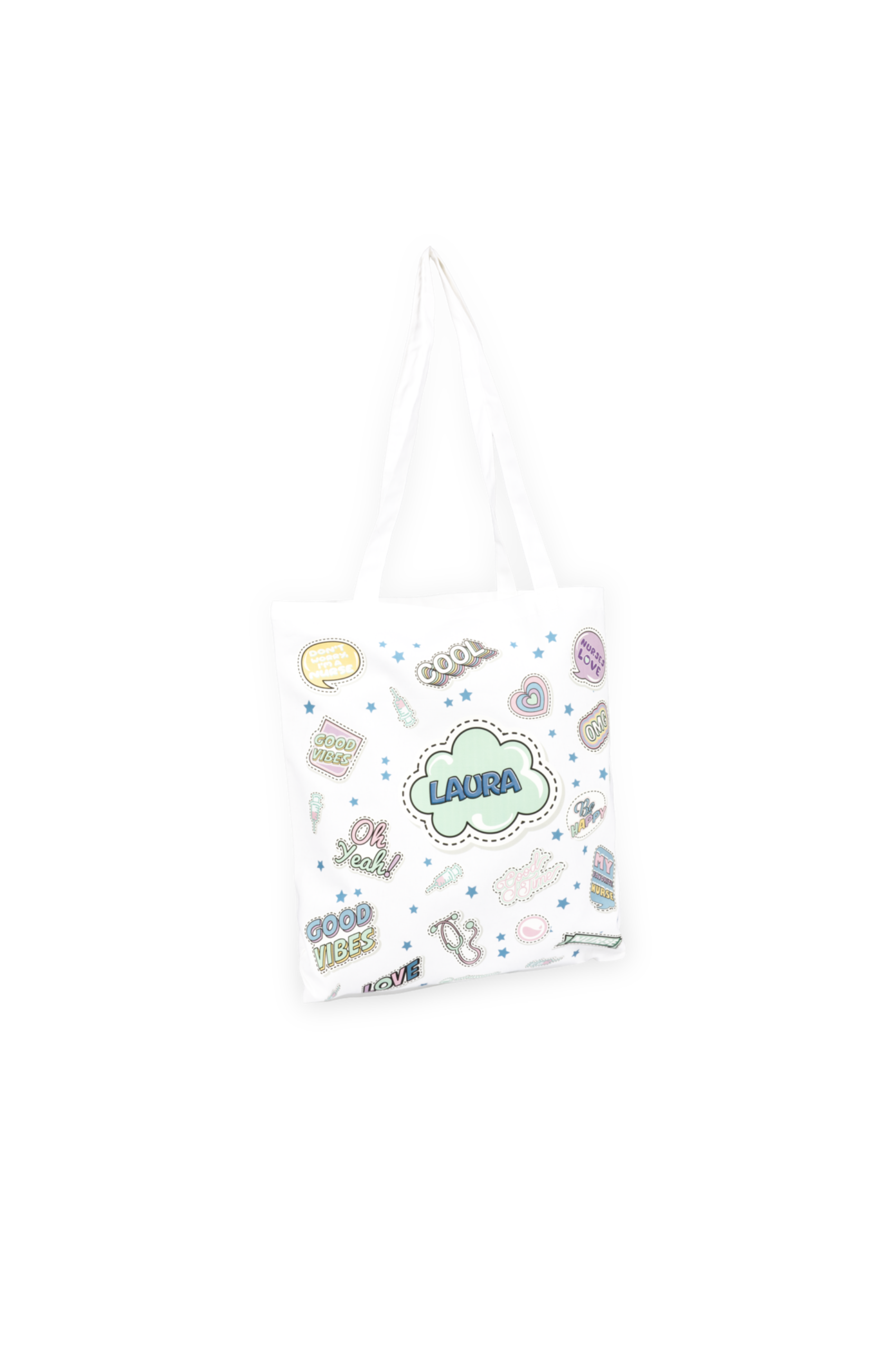 Customizable White Tote Bag – Stickers Collection-3