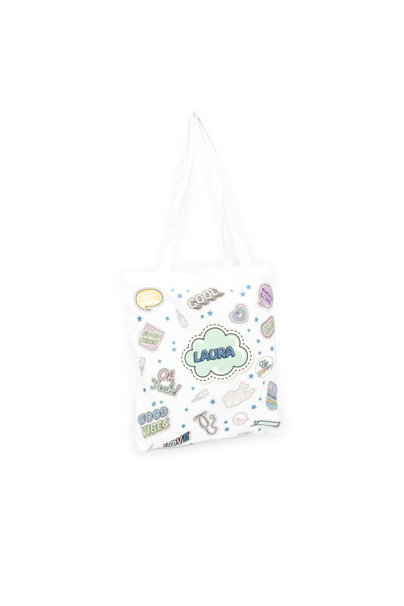 Customizable White Tote Bag – Stickers Collection-zoom-
