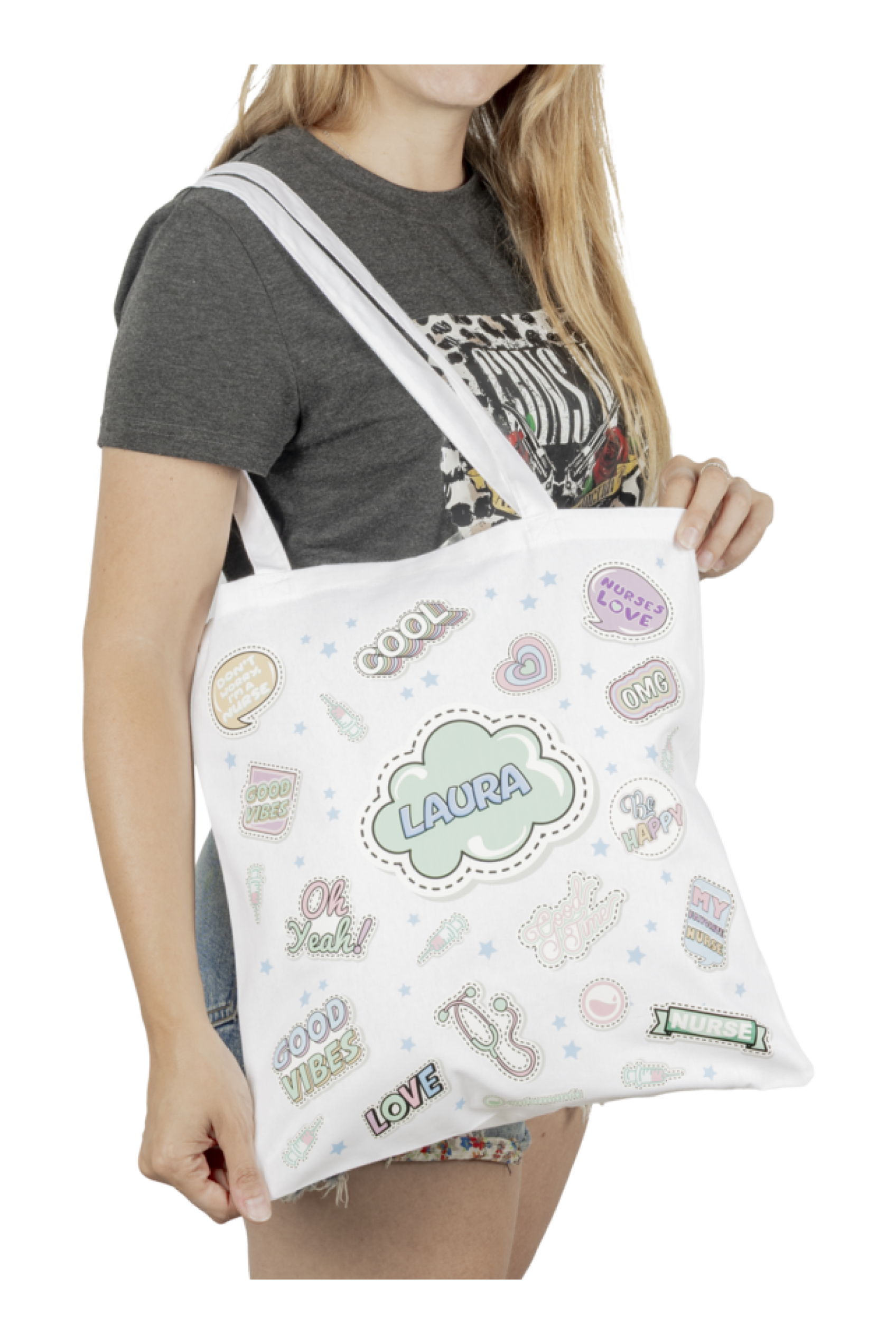 Saco Tote Branco Personalizável – Stickers Collection-zoom-2