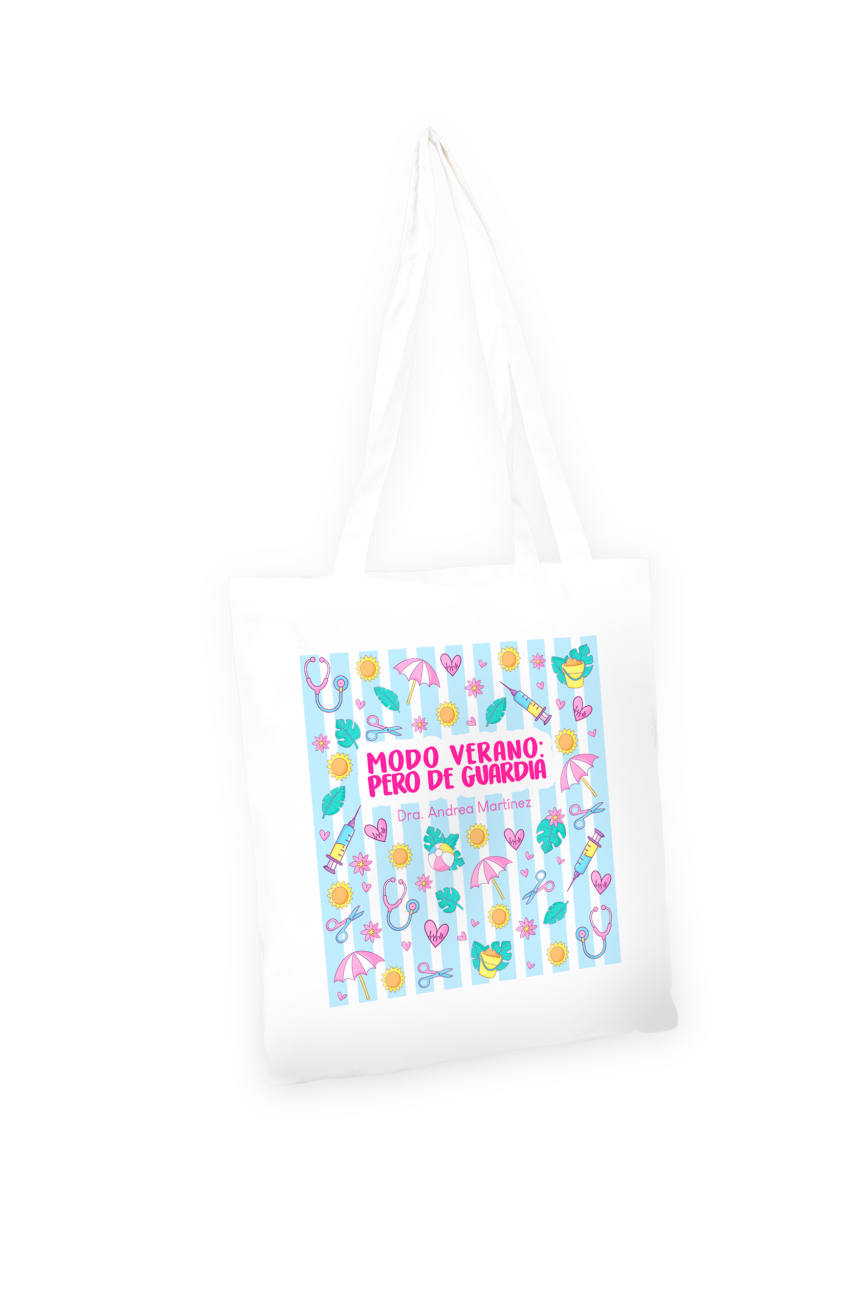 Detalle del diseño de la bolsa tote blanca personalizable Colección Verano