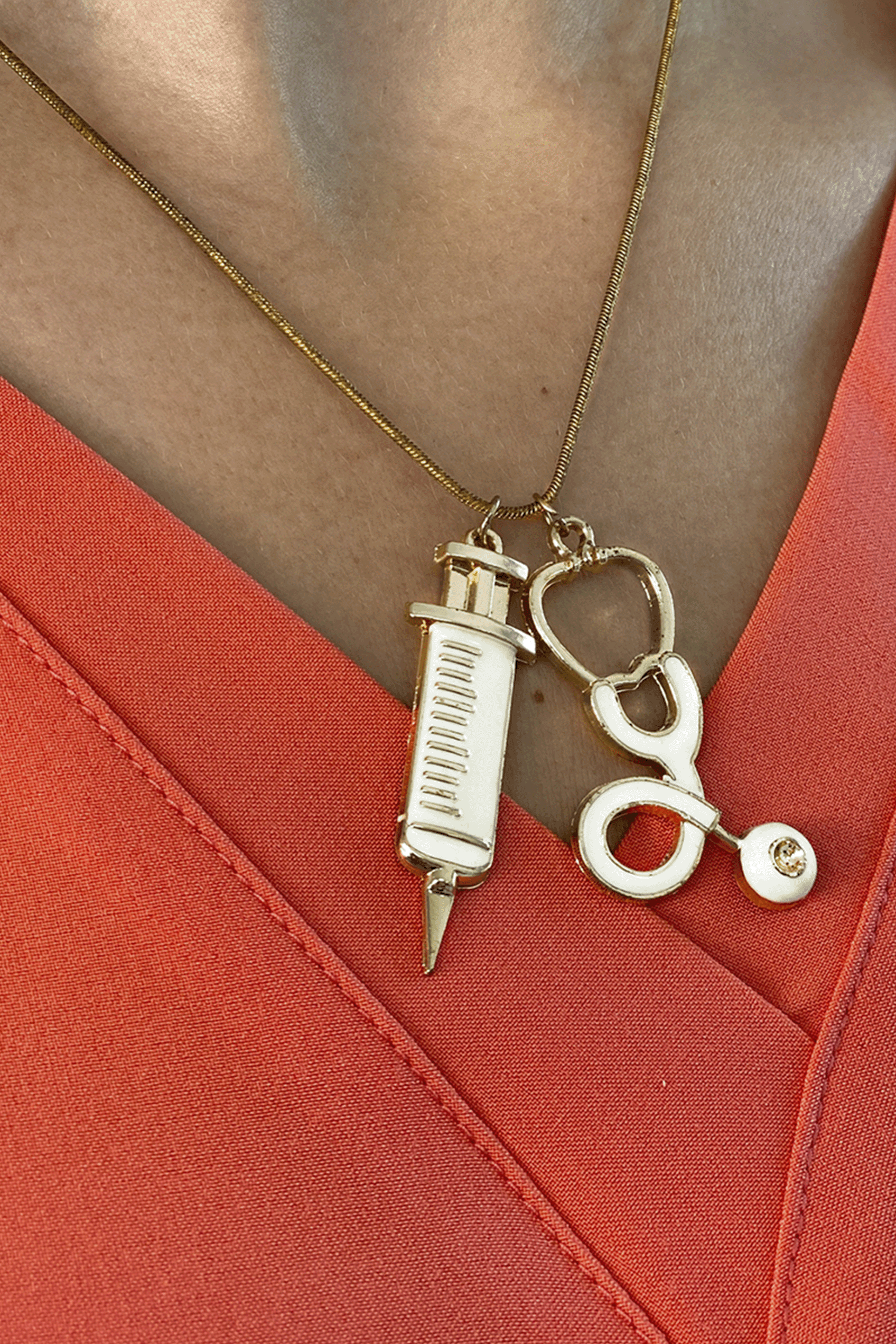 Pendants with Chain (gold/white) - Syringe + Stethoscope-2