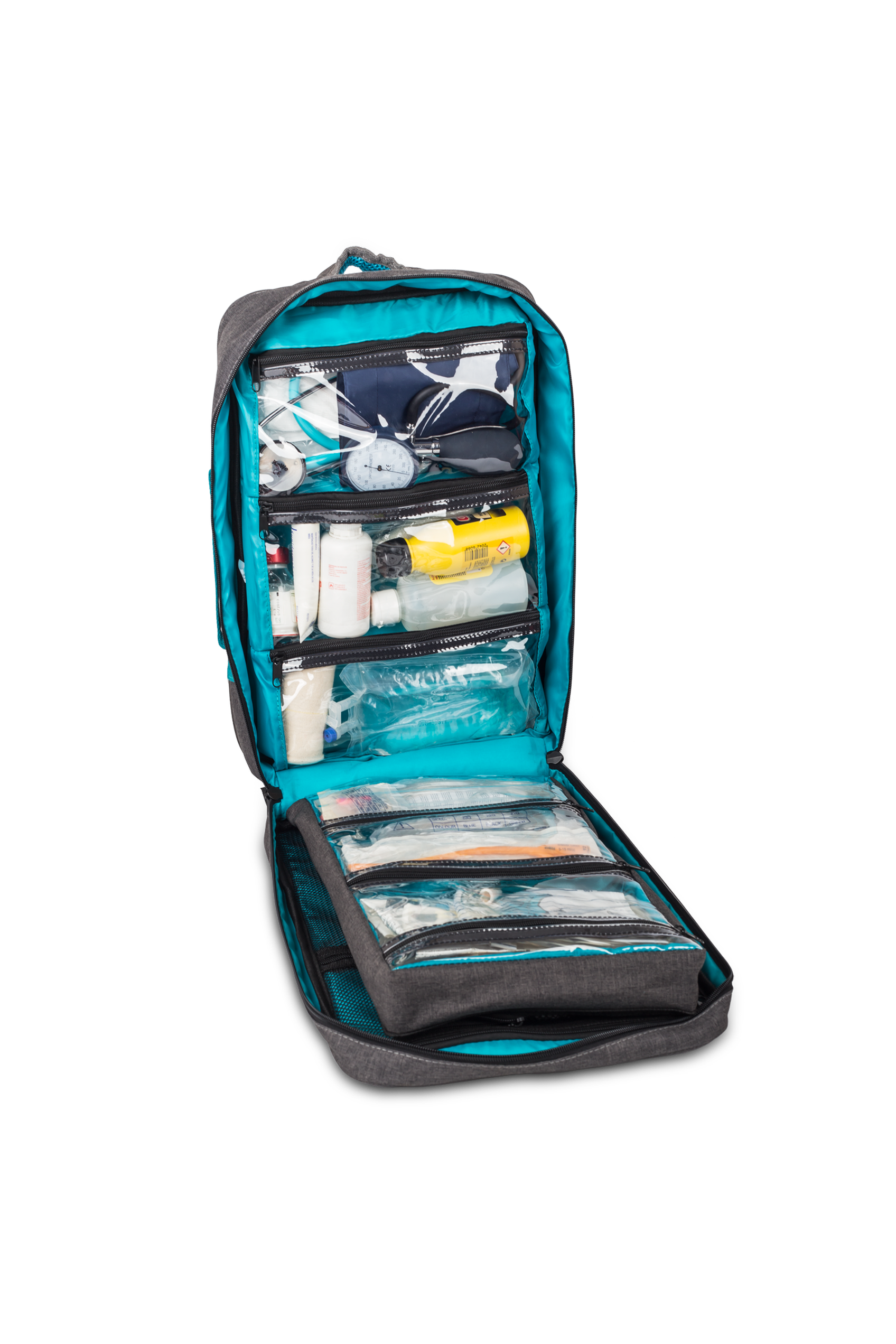 Interior de mochila sanitaria para visitas domiciliarias