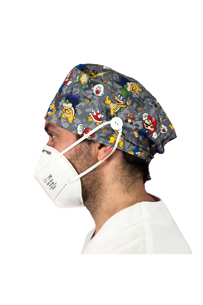 Short hair surgical cap with buttons - Printed -zoom-